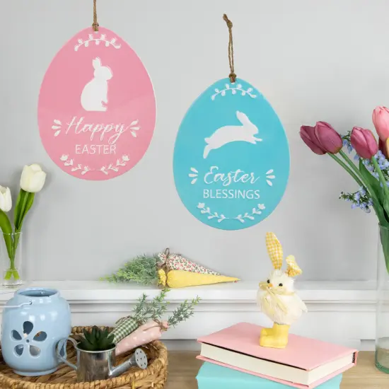 Northlight Easter Egg Metal Wall Signs - 9.75" - Blue and Pink - Set of 2 {3}