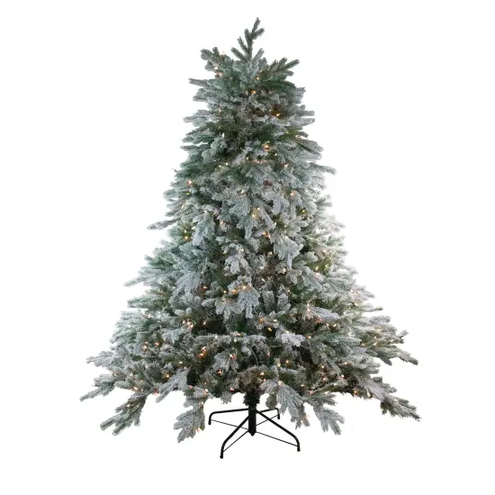 Northlight 7.5' Pre-Lit Full Frosted Butte Fir Artificial Christmas Tree - Clear AlwaysLit Lights Green {3}