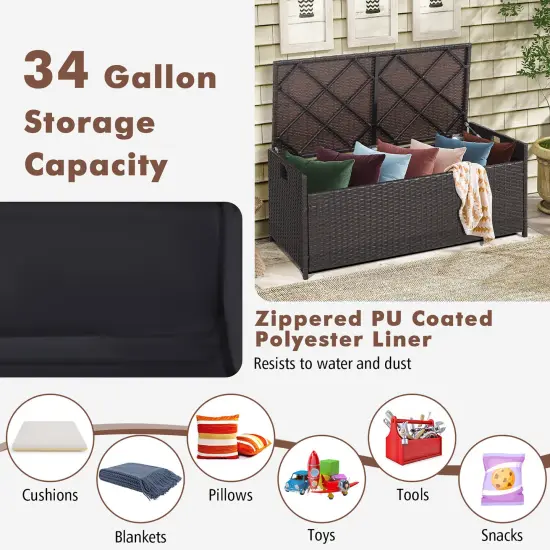 Costway34 Gallon Patio Wicker Storage Deck Box W/Cushion Off White Backyard {6}