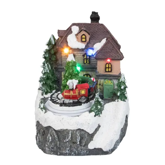 Northlight 5.5" LED Lighted and Animated House with Train Christmas Village Display Piece Brown {1}