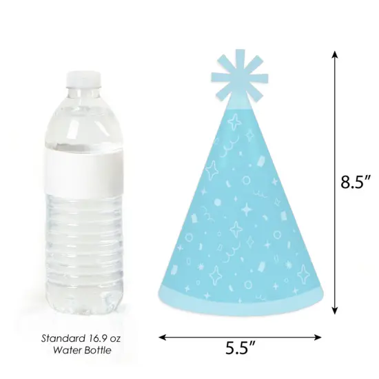 Big Dot of Happiness Blue Confetti Stars - Cone Happy Birthday Party Hats for Kids and Adults - Set of 8 (Standard Size) {4}