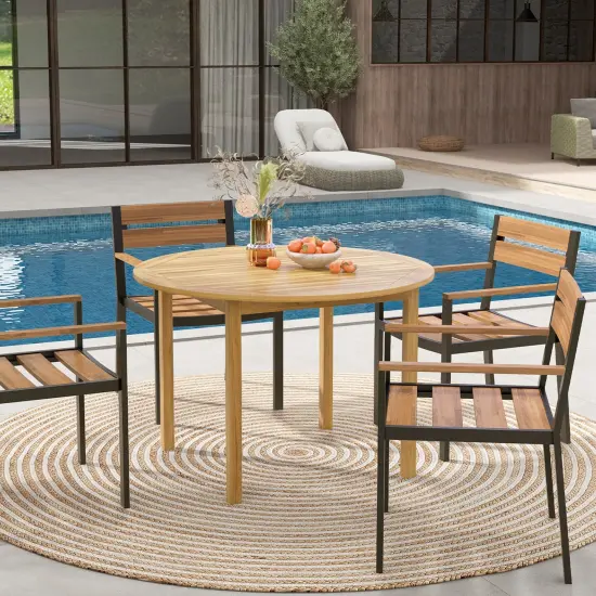 Costway Patio Dining Table Acacia Wood Round Outdoor Bistro Table 4-Person for Deck Lawn {2}