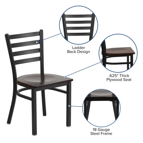 Emma and Oliver Ladder Back Metal Restaurant Dining Chair Mahogany/BlackMetal {2}