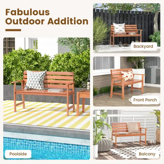 Costway Patio Solid wood Bench Wood 2-Seat Chair with Slatted Seat & Inclined Backrest {6}