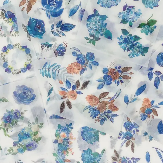 Wrapables Washi Scrapbooking Stickers Box Set Blue Floral {1}