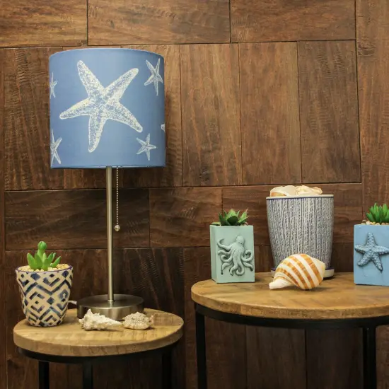 Brushed Nickel Finish Table Lamp With Coastal Blue Starfish Shade {6}