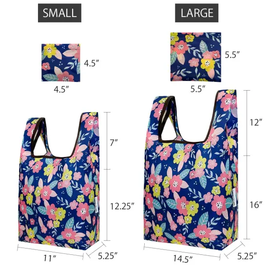 Wrapables JoliBag Collection Reusable Shopping Bag (Set of 2) Pink & Blue Flowers {2}