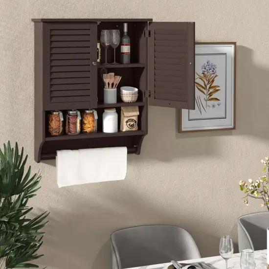 Costway Bathroom Wall Mounted Medicine Cabinet with Louvered Doors & Towel Bar Espresso/Grey/White/Black {5}