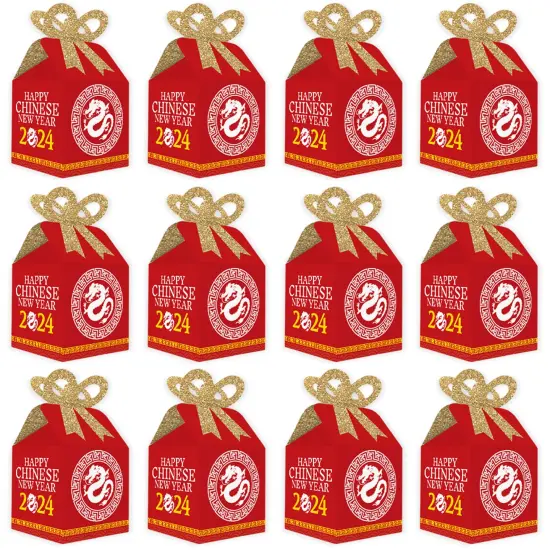 Big Dot of Happiness Chinese New Year - Square Favor Gift Boxes - 2024 Year of the Dragon Bow Boxes - Set of 12 Red {6}