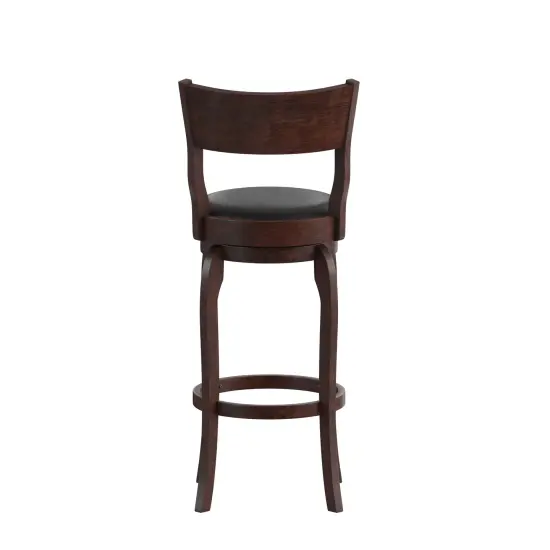 Merrick Lane Tally 30" Classic Wooden Open Back Swivel Bar Height Pub Stool with Upholstered Padded Seat and Integrated Footrest Espresso/Black {4}