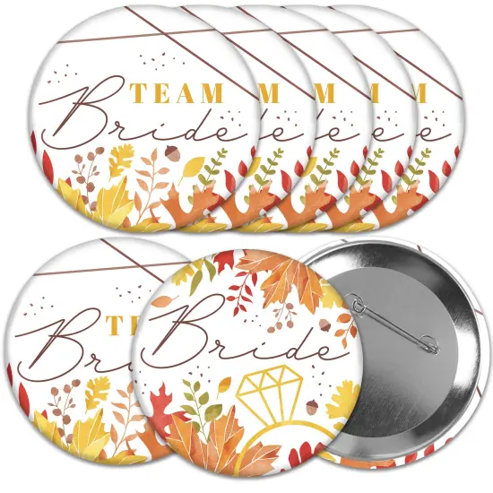 Big Dot of Happiness Fall Foliage Bride - 3 inch Autumn Leaves Bridal Shower and Wedding Party Badge - Pinback Buttons - Set of 8 {1}