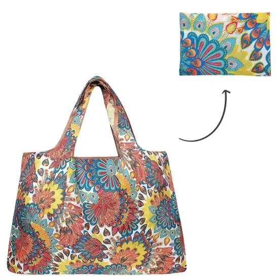 Wrapables Large Foldable Tote Nylon Reusable Grocery Bag Peacock {3}