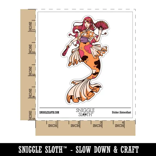 Asian Koi Mermaid in Japanese Kimono Waterproof Vinyl Phone Tablet Laptop Water Bottle Sticker Set - 5 Pack {1}