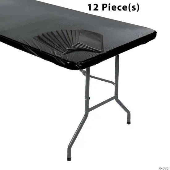 Bulk 12 Pc. 6 FT Fitted Rectangle Plastic Tablecloths Black {1}