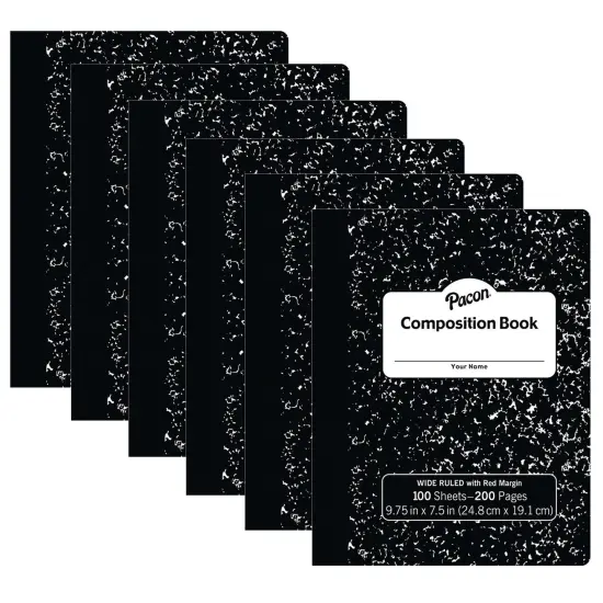 Composition Book, Black Marble, 3/8" Ruled w/Margin, 9-3/4" x 7-1/2", 100 Sheets Per Book, Pack of 6 {1}