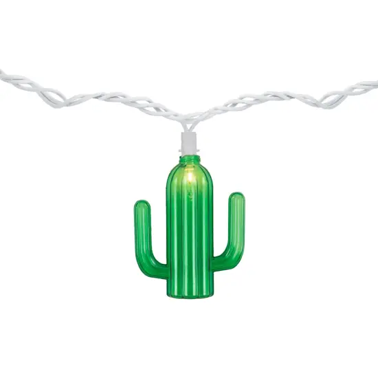 Northlight Green Cactus Patio Light Set - 6' White Wire - 10ct {7}