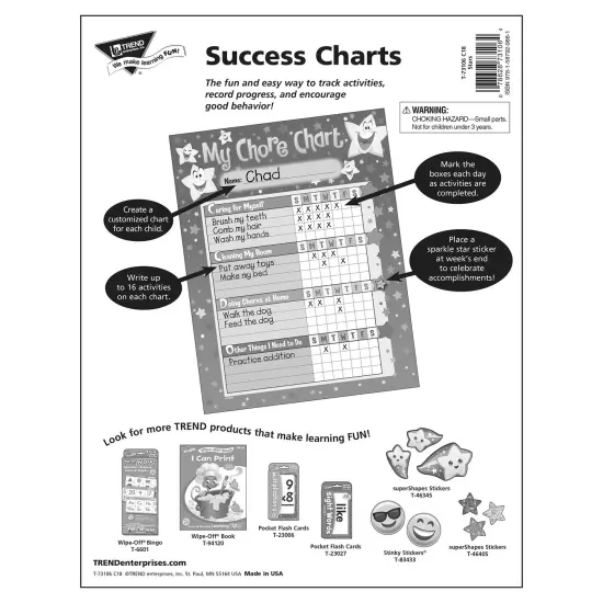 Stars Chore Charts, 25 Sheets Per Pad, Pack of 3 {2}