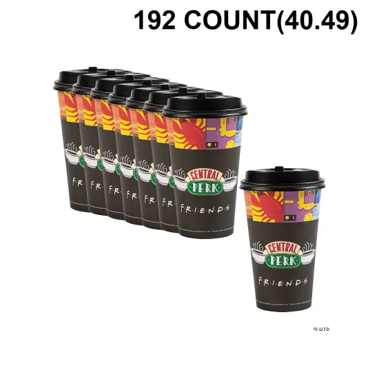 FRIENDS Central Perk Disposable Paper Coffee Cups with Lids 16 oz. Bulk 48 Ct. {1}
