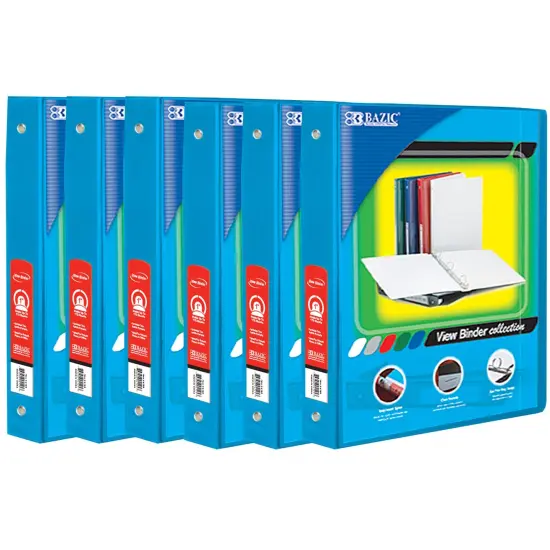 3-Ring View Binder with 2 Pockets, 1", Cyan, Pack of 6 {1}