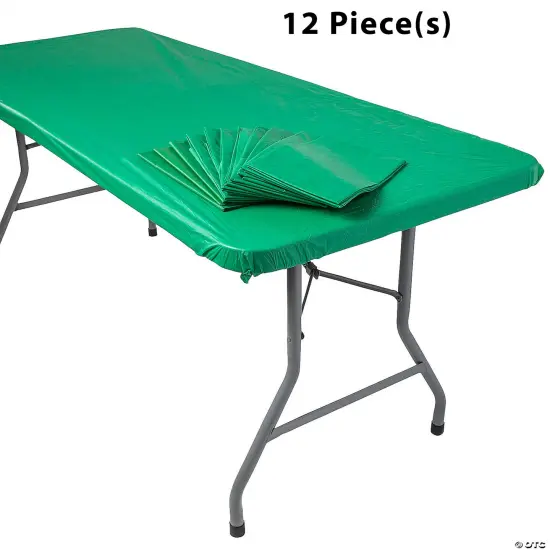 Bulk 12 Pc. 6 FT Fitted Rectangle Plastic Tablecloths Green {1}