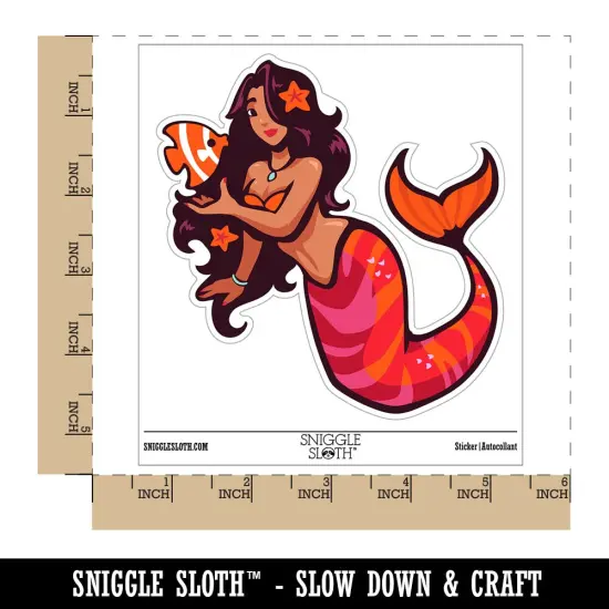 Elegant Mermaid Maiden with Butterfly Fish Waterproof Vinyl Phone Tablet Laptop Water Bottle Sticker Set - 5 Pack {1}