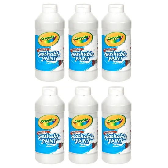 Washable Paint, White, 16 oz. Bottles, Pack of 6 {1}