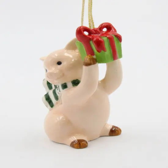 Ceramic Pig With Giftbox Christmas Ornament, Home D&eacute;cor, Gift for Her, Mom, Him, Dad, Christmas tree D&eacute;cor, Wall Decor {3}