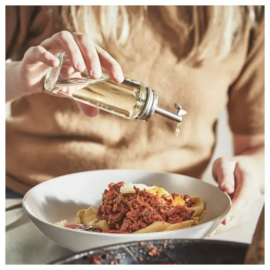 Oil/vinegar bottle, clear glass/stainless steel, 6 &frac14; " {4}