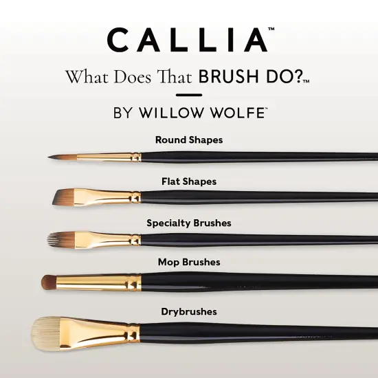 Willow Wolfe Callia Artist Acrylic & Oil Landscape Brush Set-Round, Bright, Filbert, Flat {5}