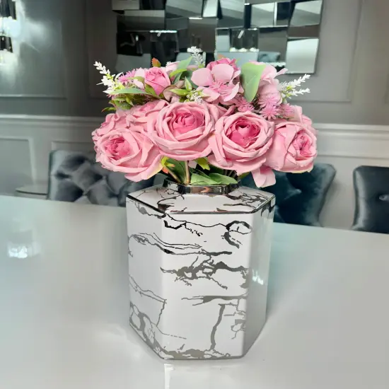 Silk Rose Flower Bouquet Light Blue and Pink 6 roses high quality roses {1}