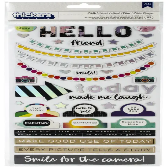 Vicki Boutin Color Kaleidoscope Thickers 5.5"X11" 121/Pkg-Hello Friend Phrase/Silver Chipboard {1}