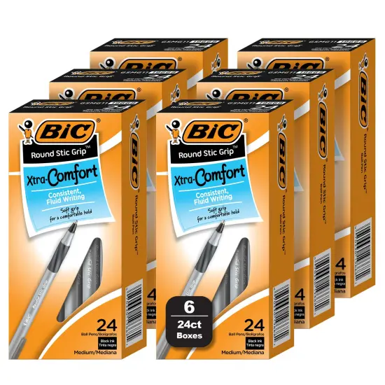 BIC Round Stic Xtra Comfort Black Ballpoint Pens, Medium Point (1.0mm), 144-Count Pack of Bulk Pens, No. 1 Selling Ballpoint Pens {2}