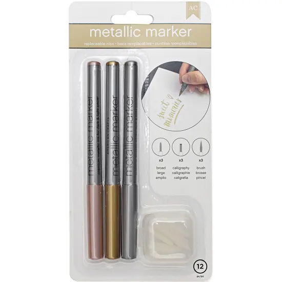 Metallic Markers Broad Point 3/Pkg-Rose Gold, Gold & Silver {1}