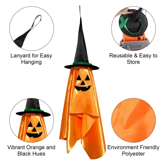 Halloween Party Hanging Decorations | 2 Pack Hanging Ghosts with Pumpkin Wizard Hat {5}