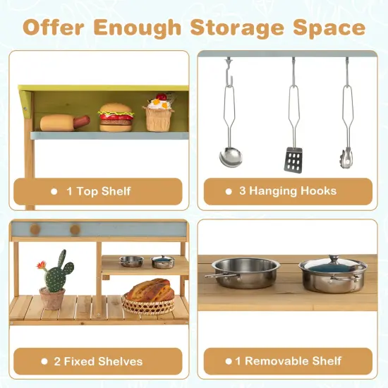 Costway Wooden Play Kitchen Set, Outdoor Kid's Mud Kitchen with Faucet & Water Box {4}