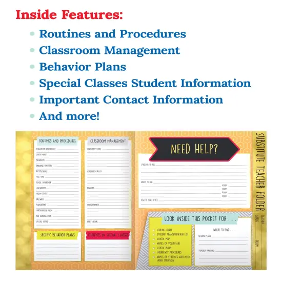 Carson Dellosa 6-Pack Substitute Teacher Folder, Schedules, Routines, Procedures, Classroom Management, Contact Information, and More With Pockets, Desk Organizer School Supplies {4}