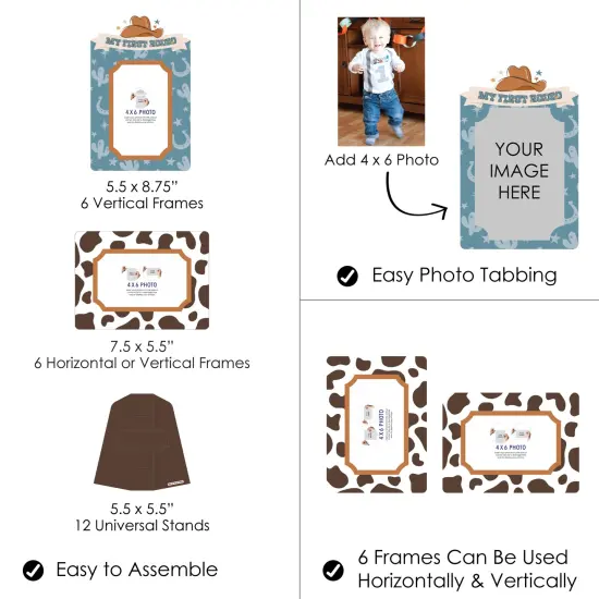 Big Dot of Happiness My First Rodeo - Little Cowboy 1st Birthday Party 4x6 Picture Display - Paper Photo Frames - Set of 12 {5}
