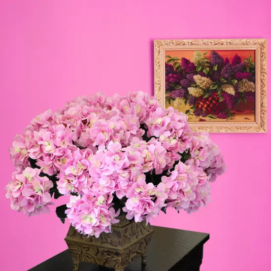 20-Inch UV Pink Hydrangea Bush with 7 Lifelike Silk Flowers for Indoor and Outdoor D&eacute;cor, Floral Home by Artificial Flowers {5}