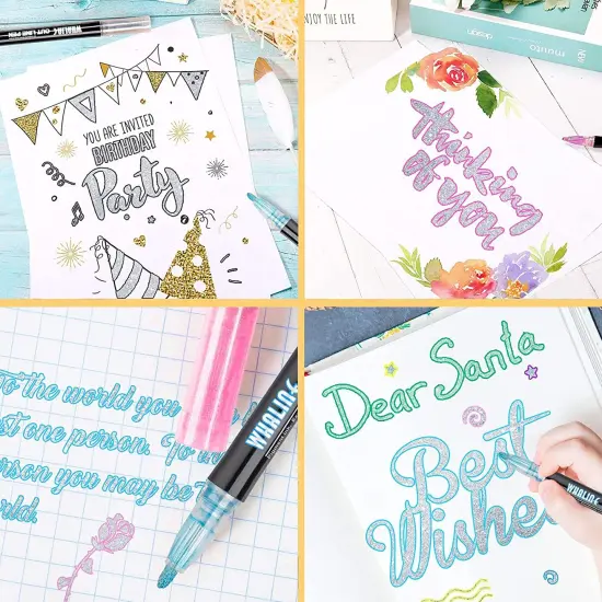 Whaline Double Line Outline Pens, 12 Colors Self-Outline Metallic Markers Glitter Writing Drawing Pens for Christmas Card Writing, Birthday Greeting, DIY Art Crafts, Scrap Booking {5}