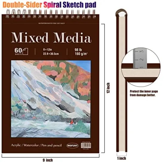 Sketch Pad, 9 x 12 inches, 60 Sheets (98lb/160gsm) Heavyweight Drawing Papers, Top Spiral Bound Hardcover Sketchbook, for Wet and Dry Media, Drawing, Painting {2}