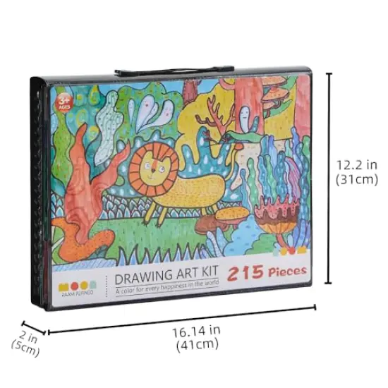 215 Piece Art Set Crafts Drawing Kit with Trifold Easel, Includes Preprinted Paper, Oil Pastels, Crayons, Colored Pencils, Smock & More Gifts for Girls Boys Teen Ages 4-6-8-9-12 {3}