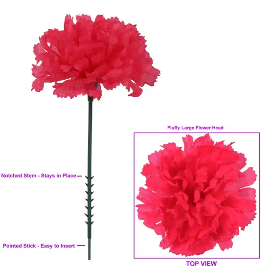 Fuchsia Carnation Picks 100-Pack, 5-Inch Stems, 3.5-Inch Blooms for Floral Arrangements, Weddings, Parties, and Everyday Decor, Floral Home by Artificial Flowers {2}