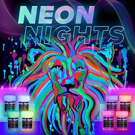 8 Pieces 2-IN-1 Glow In The Dark Acrylic Paint Set Glows in the Dark & under UV Blacklight - Set of 8 Self-Luminous Neon Paints for Halloween - German Premium Quality - 8 x 20 ml / {3}