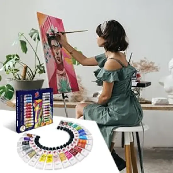 24 Vibrant Colors(12ml/0.4oz Tubes) Basic and Metallic Acrylic Paints for Artists, Ideal Acrylic Art Set for Canvas, Wood {4}