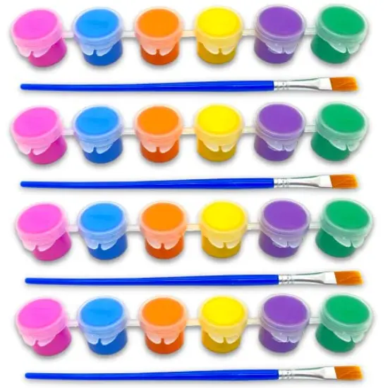 [4 Pack] Washable Acrylic Paint Pots with Brush - Set of 4 Paint Pots with 6 Colors per Set - Tropical Colors - Great for Kids DIY Arts and Crafts {1}