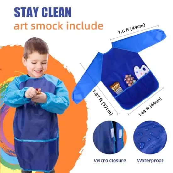 215 Piece Art Set Crafts Drawing Kit with Trifold Easel, Includes Preprinted Paper, Oil Pastels, Crayons, Colored Pencils, Smock & More Gifts for Girls Boys Teen Ages 4-6-8-9-12 {4}