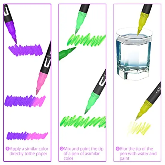 36 Color Double Ended Painting Pen, Fine line art Marker pen, Water Based Highlighter, Used for Outline, Drawing, Calligraphy and Coloring Books. (36) {6}