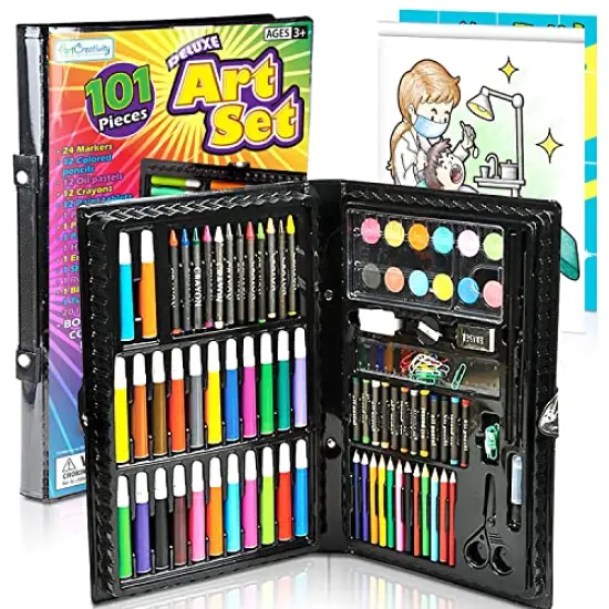 101 Pieces Deluxe Art Kit For Kids Art Set- Beginners Supplies Artist Drawing Painting Kit with Coloring Book, Art And Craft Gift Set for Boys, Girls, Ages 6 7 8 9 10 11 12 {2}