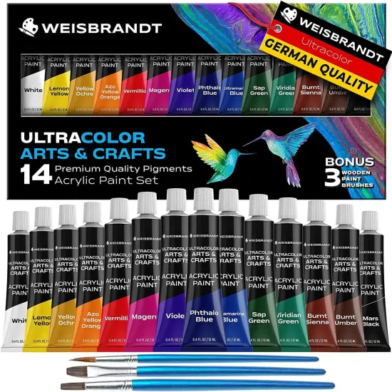 14 Colors, Ultra Color Arts & Crafts Acrylic Paints, Premium Quality Pigments, Matte Finish, 0.4oz/12 ml, Water-Based Acrylic Paint Set, for all Porous Surfaces {1}