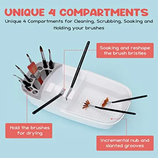 Paint Brush Cleaner - Paint Brush Holder with Palette and Handle, Paint Brush Rinser for Acrylic, Watercolor, and Water-Based Paints, Painting Art Supply Storage Organizer (White+Grey) {1}